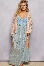 POL Open-Knit Floral Button Cardigan
