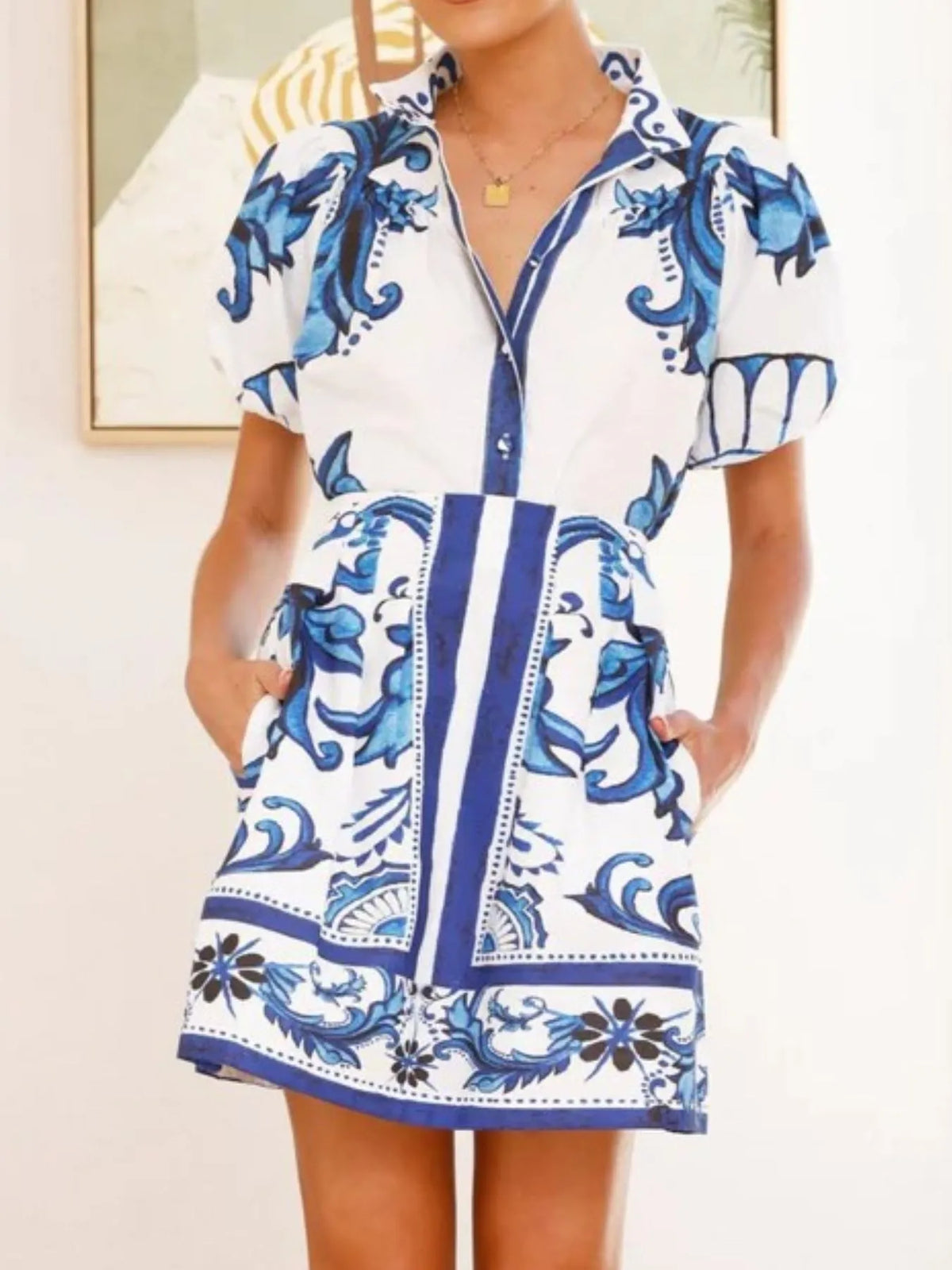 Puff Sleeve Printed Top and Zip Back Skirt Set - Ladyez