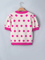 Polka Dot Puff Short Sleeve Sweater Top