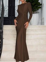 Ruched Knot Front Long Sleeve Maxi Dress