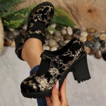 Round Toe Block Heels Pumps