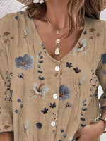 Floral Print V-Neck Button-Down Shirt