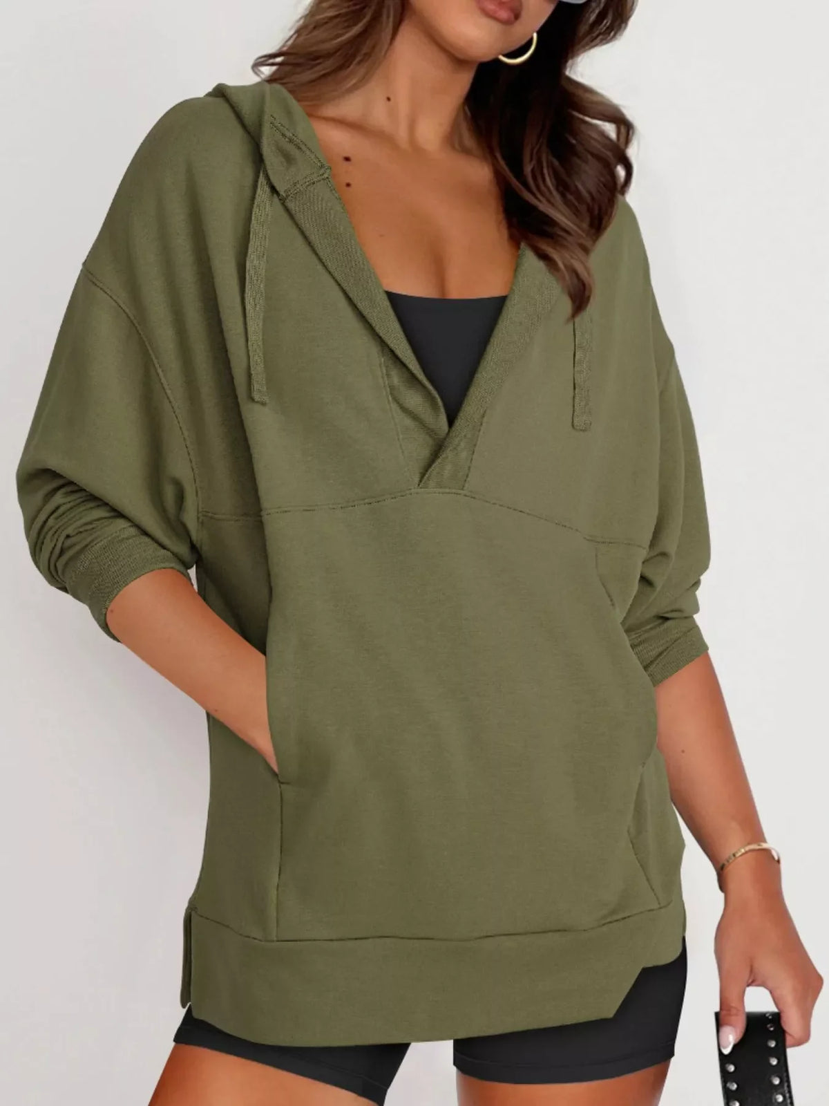 Drawstring Kangaroo Pocket Long Sleeve Hoodie