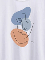 Abstract Face Graphic Casual Round Neck T-Shirt