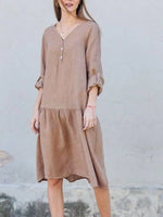V-Neck Tiered Button Front Dress