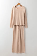 Round Neck Long Sleeve Top and Drawstring Pants Lounge Set - Ladyez