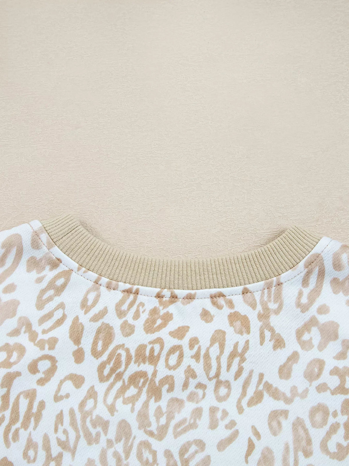 Leopard Ruffle Detail Ribbed Trim Round Neck Sweatshirt