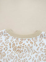 Leopard Ruffle Detail Ribbed Trim Round Neck Sweatshirt