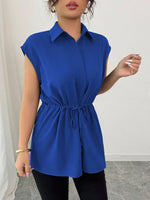 Drawstring Waist Cap Sleeve Shirt