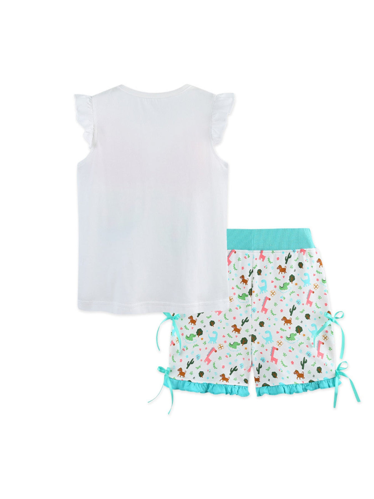 Children's Butterfly Ruffle Sleeve Top and Animal Print Shorts Set