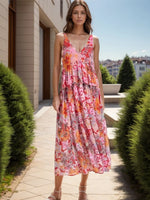 Tiered Printed V-Neck Sleeveless Dress - Ladyez