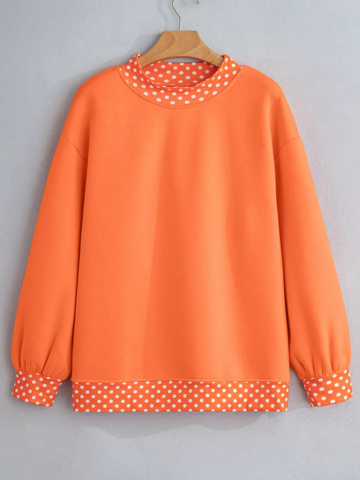 Polka Dot Trim Contrast Crew Neck Sweatshirt