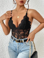Perfee Lace V-Neck Spaghetti Strap Bodysuit