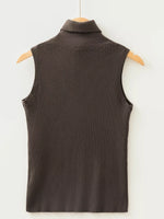 Ribbed Knit High Neck Sleeveless Waist Slim Fit Sweater Vest