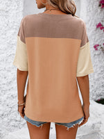 Mandy Color Block Round Neck Half Sleeve T-Shirt - Ladyez