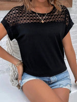 Lace Round Neck Short Sleeve T-Shirt - Ladyez