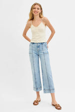 RISEN Full Size High Rise Crop Wide Front Seam Detailed Jeans Plus Size - Ladyez