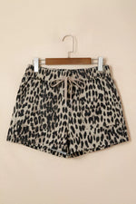 Leopard Print Lace-up Elastic Waistband Mid Rise Denim Shorts