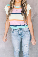 Color Block Round Neck Cap Sleeve Knit Top