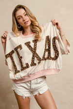 BiBi Leopard Print Texas Patchwork Overlock Stitch Top