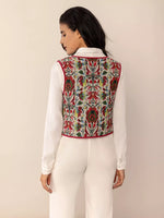 Floral Embroidered Tie-Front Vest Coat