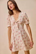 SO ME Floral Lace TrimedShort Sleeves Mini Dress