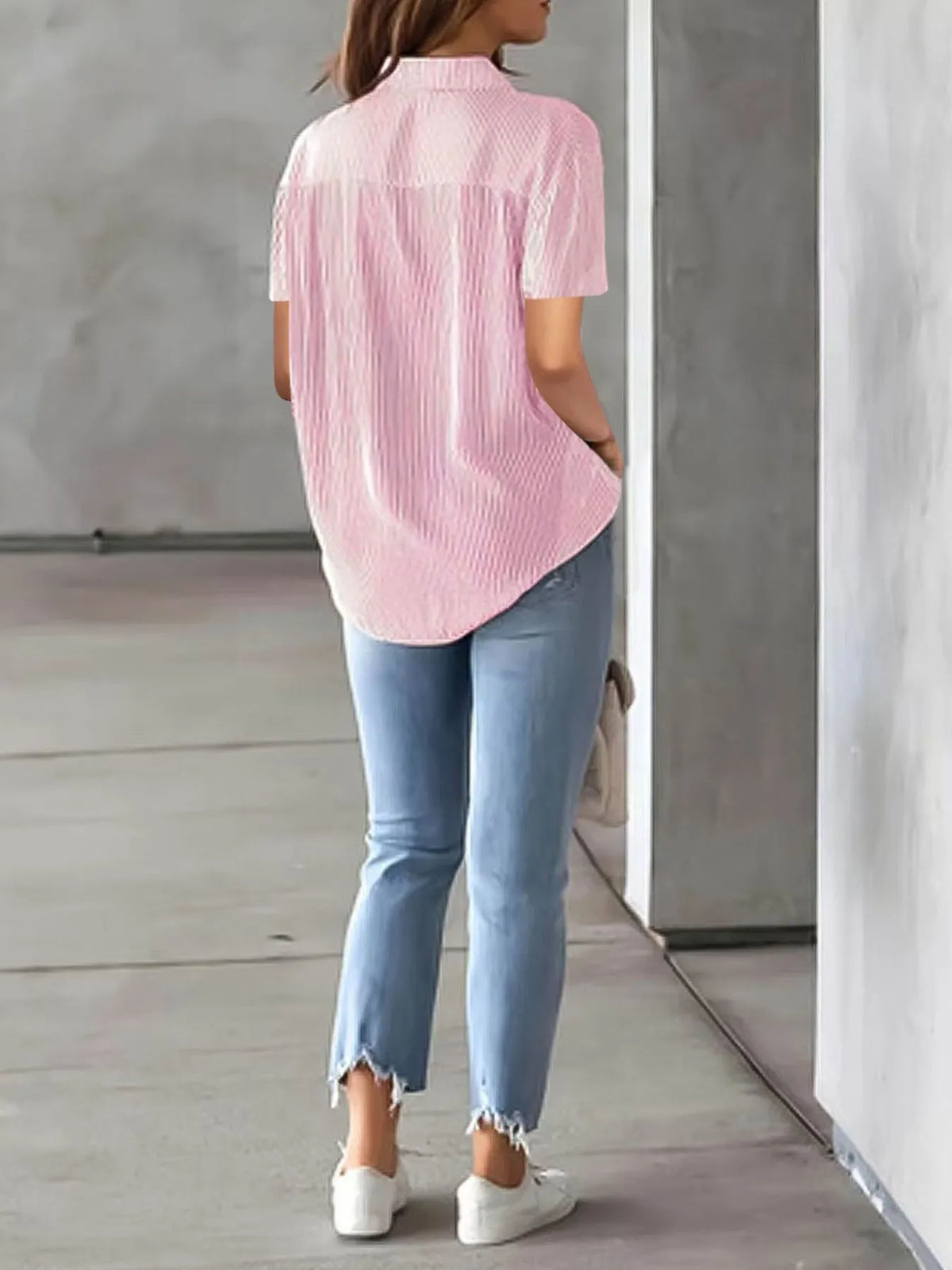 Full Size Striped Button-Up Casual Shirt with Pocket Plus Size - Ladyez