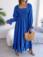 Smocked Square Neck Flounce Sleeve Dress - Ladyez