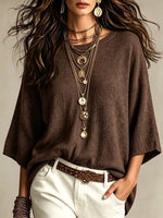 Round Neck 3/4 Sleeve Knit Top