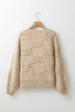 Checkered Round Neck Dropped Shoulder Sweater