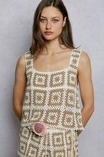 POL Openwork Square Neck Cropped Crochet Tank with Granny Square Weave