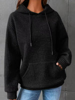 Waffle Knit Hoodie with Drawstring Details