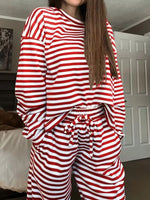 Striped Round Neck Top and Pants Set