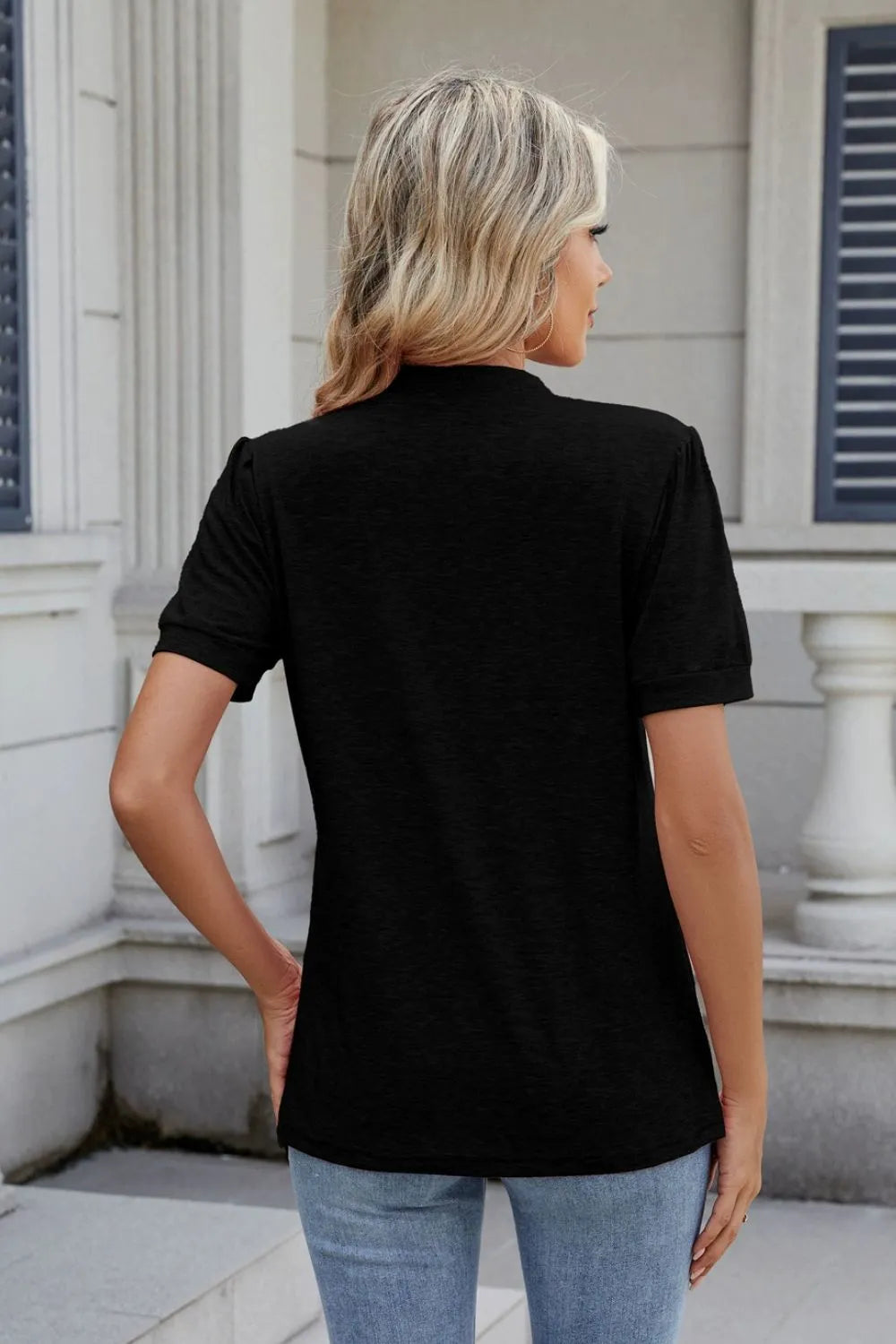 Notched Short Sleeve Top