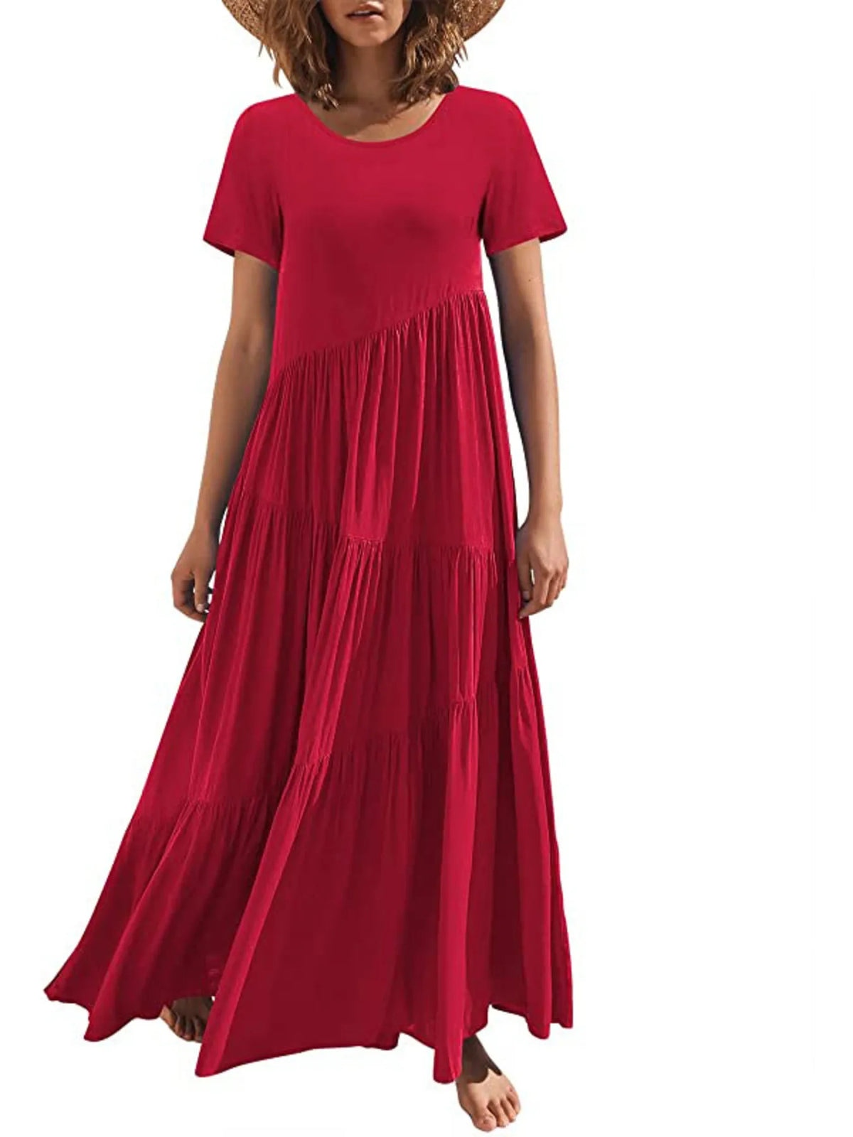 Round Neck Tiered Ruffle Maxi Dress - Ladyez