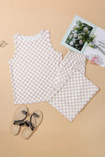 Ribbed Texture Checkered Print Tank and Pants Set - Ladyez