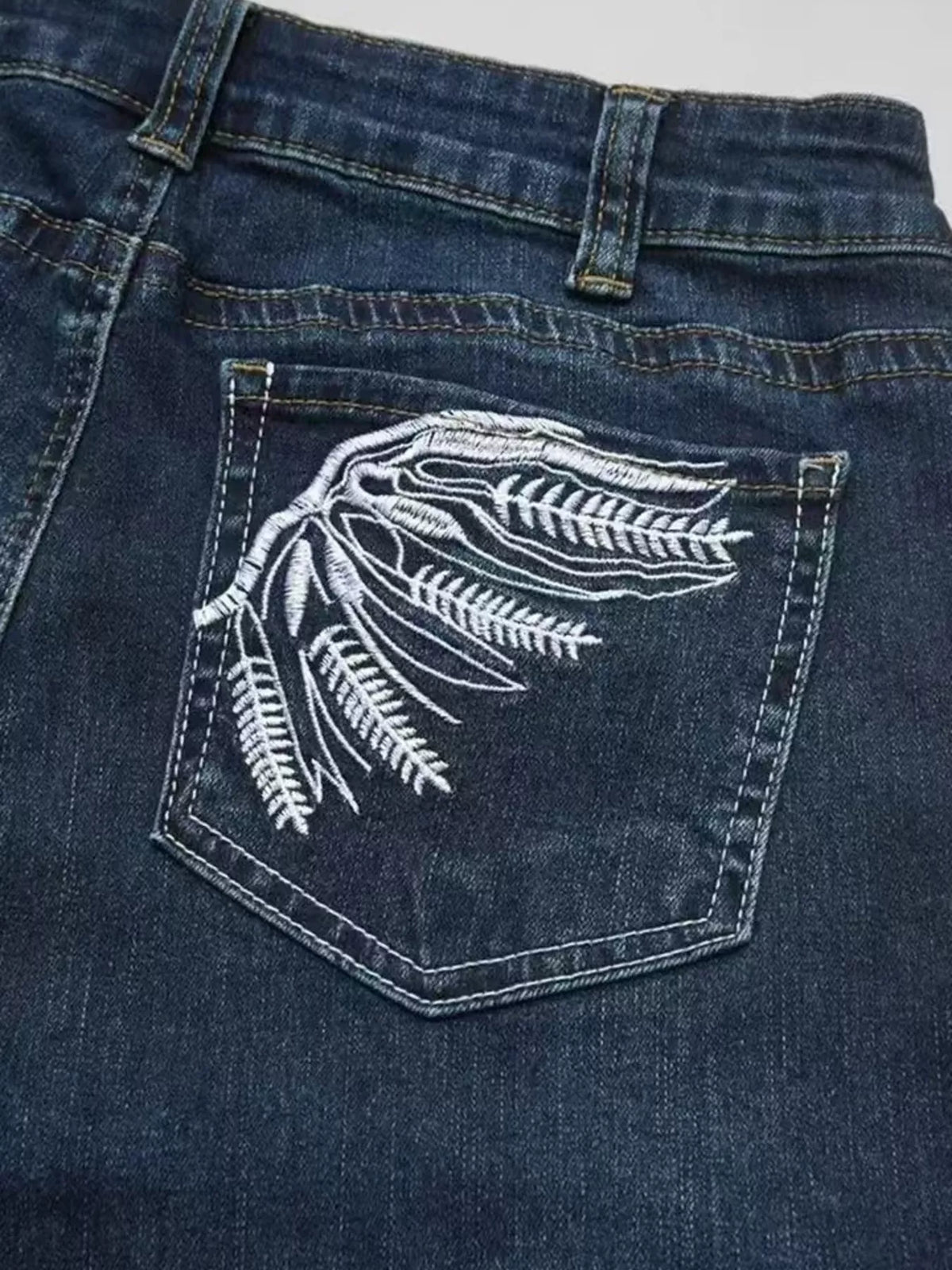 Wings Embroidered High-Rise Cargo Jeans