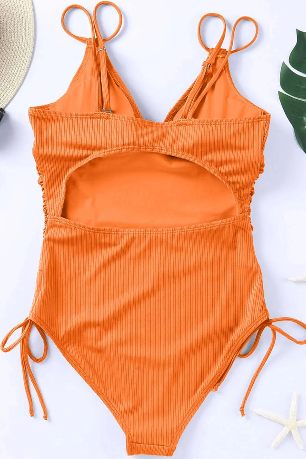 Drawstring Plunge One-Piece Swimwear - Ladyez
