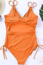 Drawstring Plunge One-Piece Swimwear - Ladyez