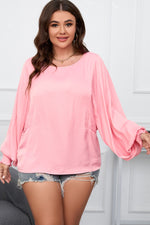 Plus Size Lantern Sleeve Dropped Shoulder Blouse - Ladyez
