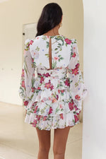 Spring Creative Fresh V Neck Printed Chiffon Layered Tiered Dress