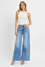 RISEN Full Size Tummy Control High Rise Ankle Palazzo Jeans Plus Size - Ladyez