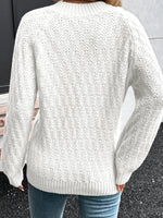 Textured Knit Ribbed Edge V Neck Loose Sweater