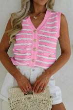 Striped Button-Up Knit Sweater Vest