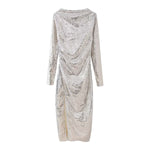 Women Clothing French Sexy Slim Fit Slit Beads Decoration Long Sleeve Casual Maxi Dress