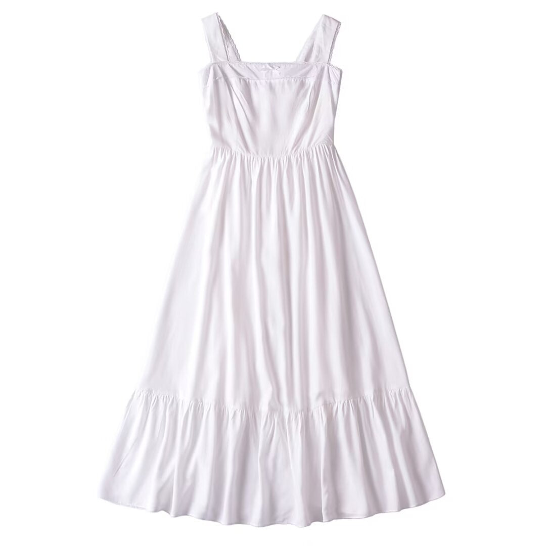 French Retro Lace Bowknot Decoration Square Collar Vest Dress Cami Dress Summer Slim Fit A Line Dress Women