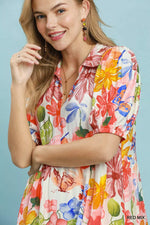 Umgee Watercolor Floral Tiered Midi Dress