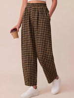 Gingham Wide-Leg Casual Pants