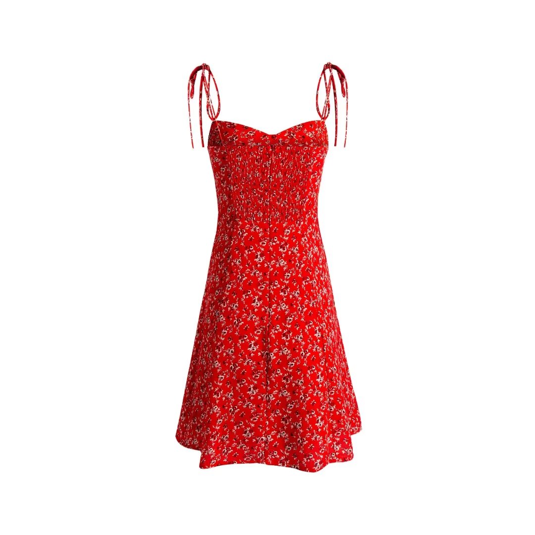 Summer Seaside Holiday Suspender Dress Dress Women Fresh Sweet Floral Slim Fit Cinched Mid Length Dress