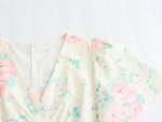 Spring Women Clothing V Neck Short Sleeve High Waist Print Dress Women
